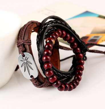 ​Ανδρικό Vintage βραχιόλι κατασκευασμένο από δέρμα αγελάδας και ξύλο