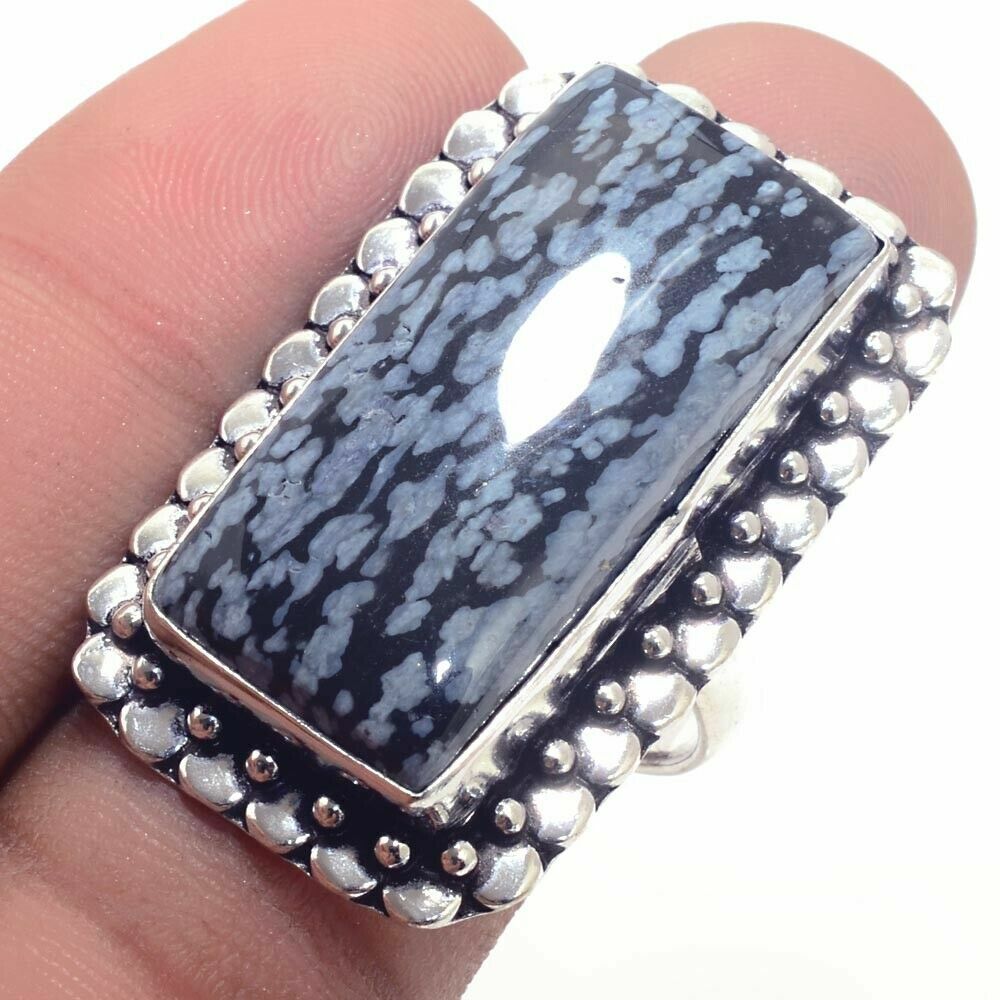 Inel realizat manual din argint 925 decorat cu minunat obsidian mineral