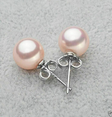 Cercei realizați din argint 925 decorați cu o perlă roz rotundă south sea shell 10mm