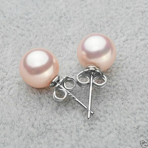 Cercei realizați din argint 925 decorați cu o perlă roz rotundă south sea shell 10mm