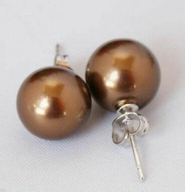 Cercei realizați din argint 925 decorați cu o perlă maro rotundă south sea shell 10mm