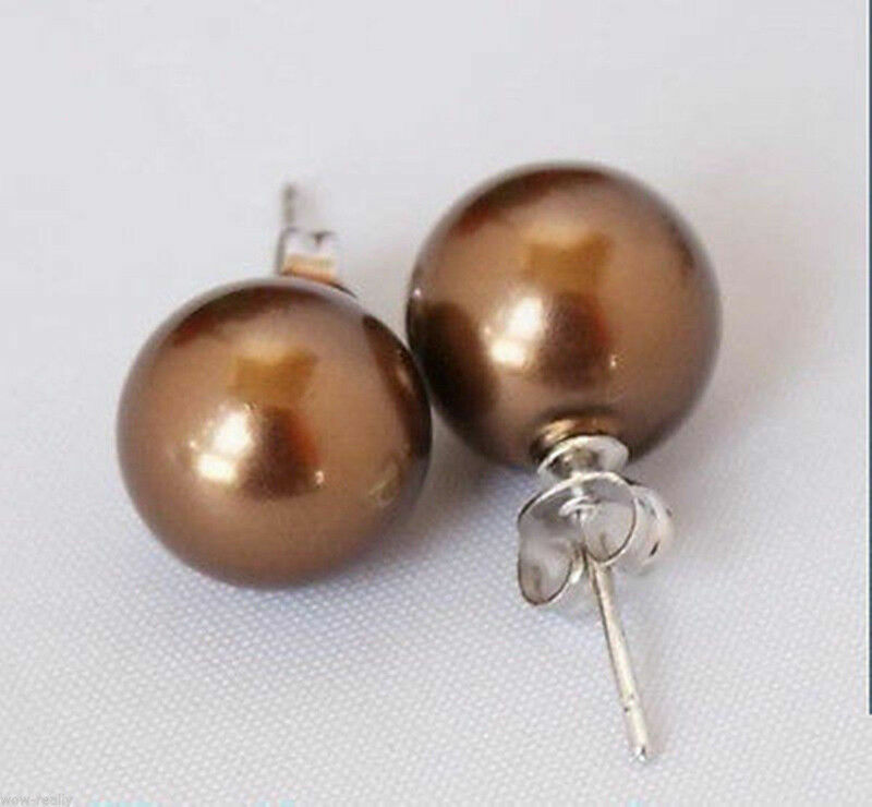 Cercei realizați din argint 925 decorați cu o perlă maro rotundă south sea shell 10mm
