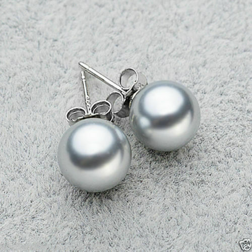 Cercei din argint din argint 925 decorat cu o perlă argintie rotundă south sea shell  10mm.