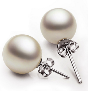 Cercei realizați din argint 925 decorați cu o perlă albă rotundă south sea shell 10mm